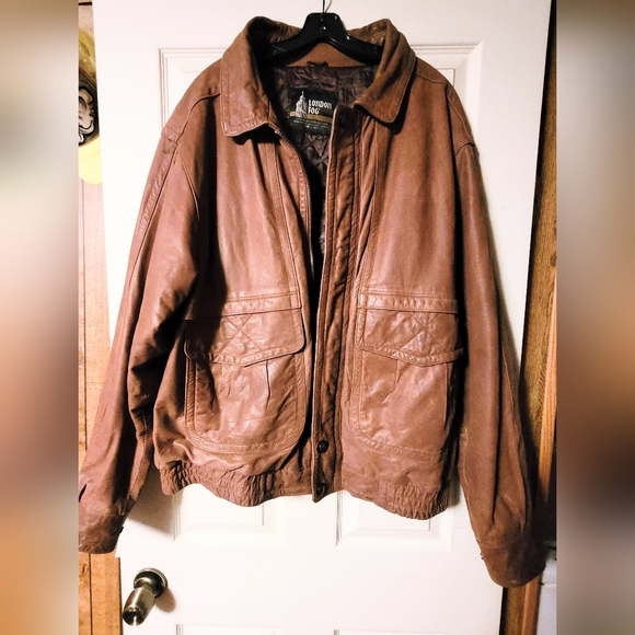 Men's London Fog Leather Bomber Jacket - Main Image